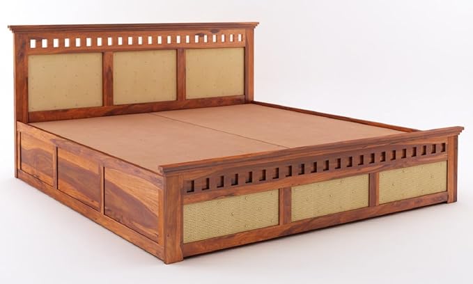 Goyal Handicraft Sheesham Wood King Size Kuber Bed with Storage for Bedroom Living Room Home Hotel Wooden Double Bed Cot Palang with Box Storage Furniture (Honey Finish)