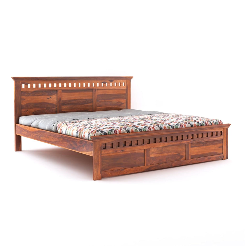 Sheesham Wood King Size Bed Without Storage for Bedroom Home Wooden Double Bed Cot Palang Furniture for Living Room and Hotels
