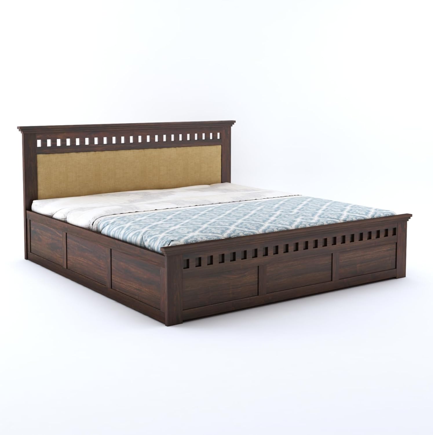 Goyal Handicraft Sheesham Wood King Size Bed with Hydraulic Storage Wooden Double Bed Cot Palang for Bedroom Living Room Home and Hotels (Cream and Walnut) | 1 Year Warranty