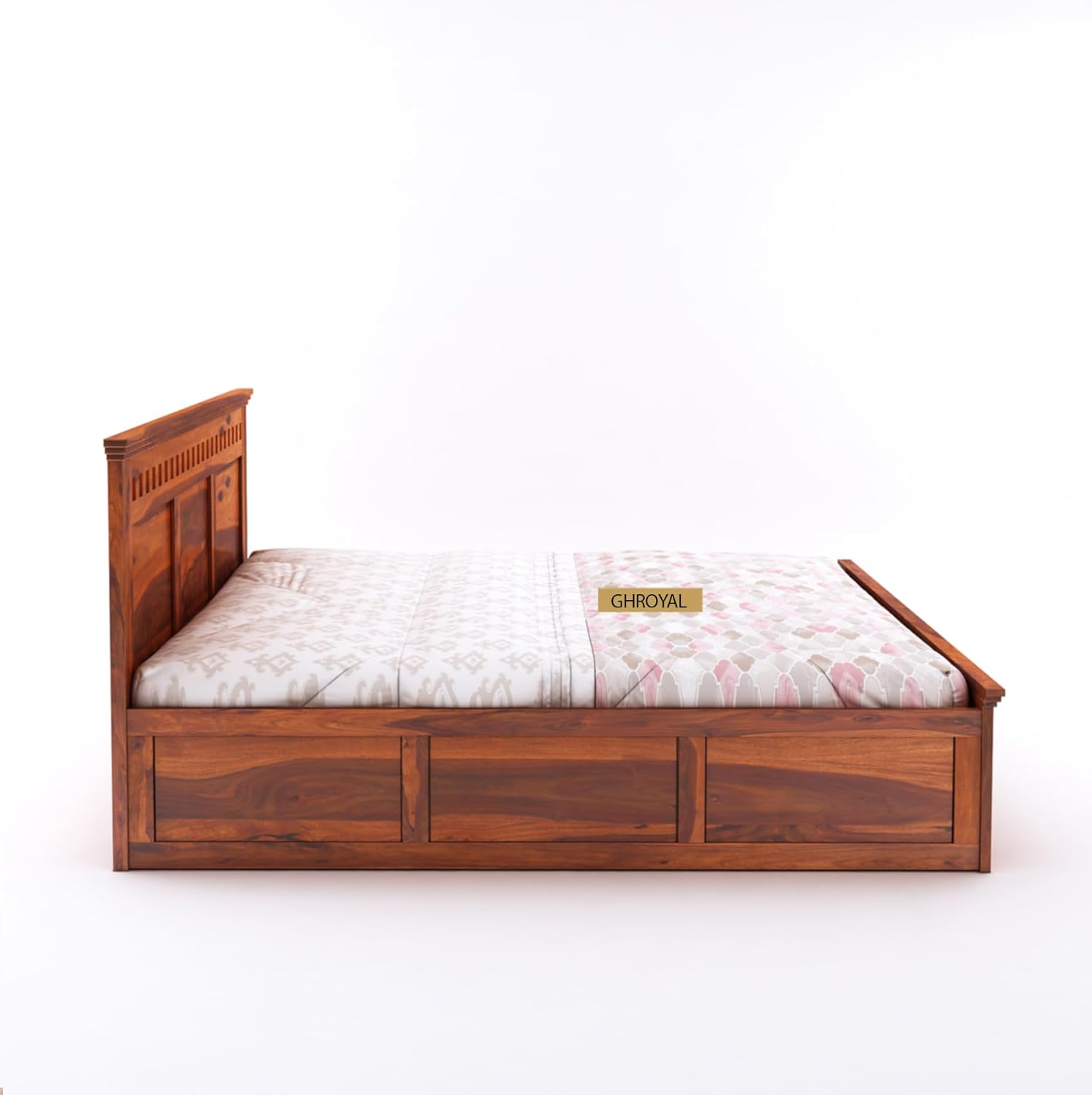 Goyal Handicraft Sheesham Wood Crafter King Size Bed with Hydraulic Storage for Bedroom Home Wooden Double Bed Cot Palang for Living Room and Hotels (Honey Finish) | 1 Year Warranty