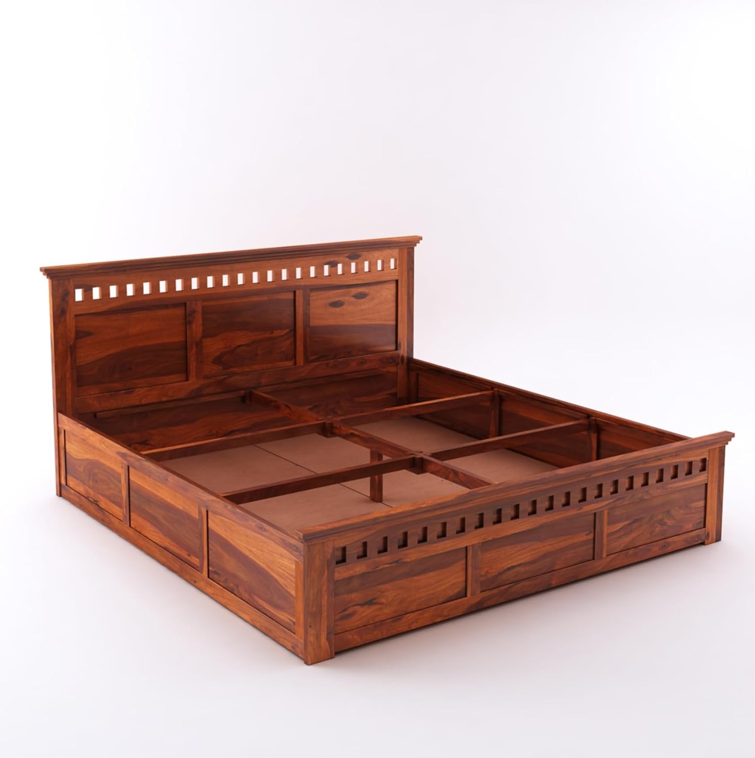 Goyal Handicraft Sheesham Wood King Size Kuber Bed with Box Storage for Bedroom Living Room Home Hotel Wooden Double Bed Cot Palang Furniture (Honey Finish)|1 Year Warranty