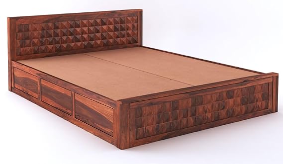 Goyal Handicraft Sheesham Wood King Size Bed for Bedroom Solid Wood Double Bed Cot with Front Opening Drawer Storage Palang for Living Room Furniture (Honey Finish)