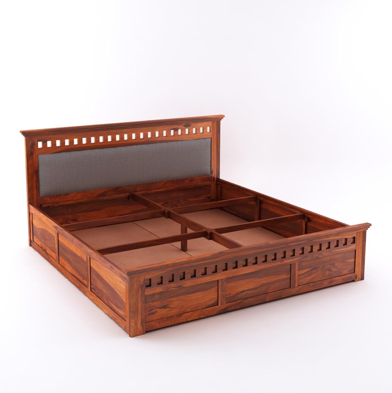 Sheesham Wood Queen Size Bed with Box Storage | 1 Year Warranty | Wooden Double Bed Cot Palang Furniture for Bedroom Living Room Home Hotel