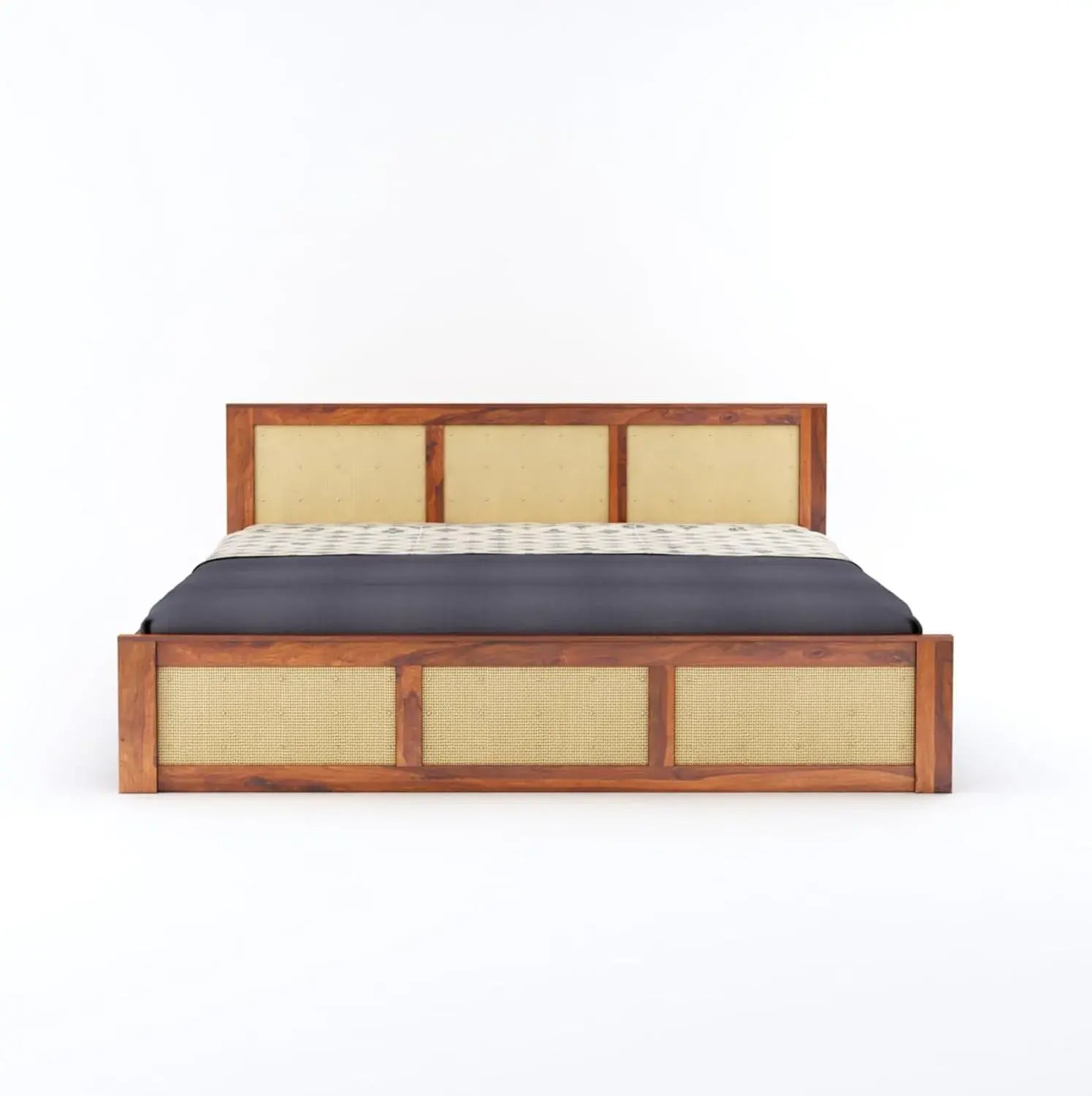 Wood King Size Cane Bed Without Storage - Honey Finish