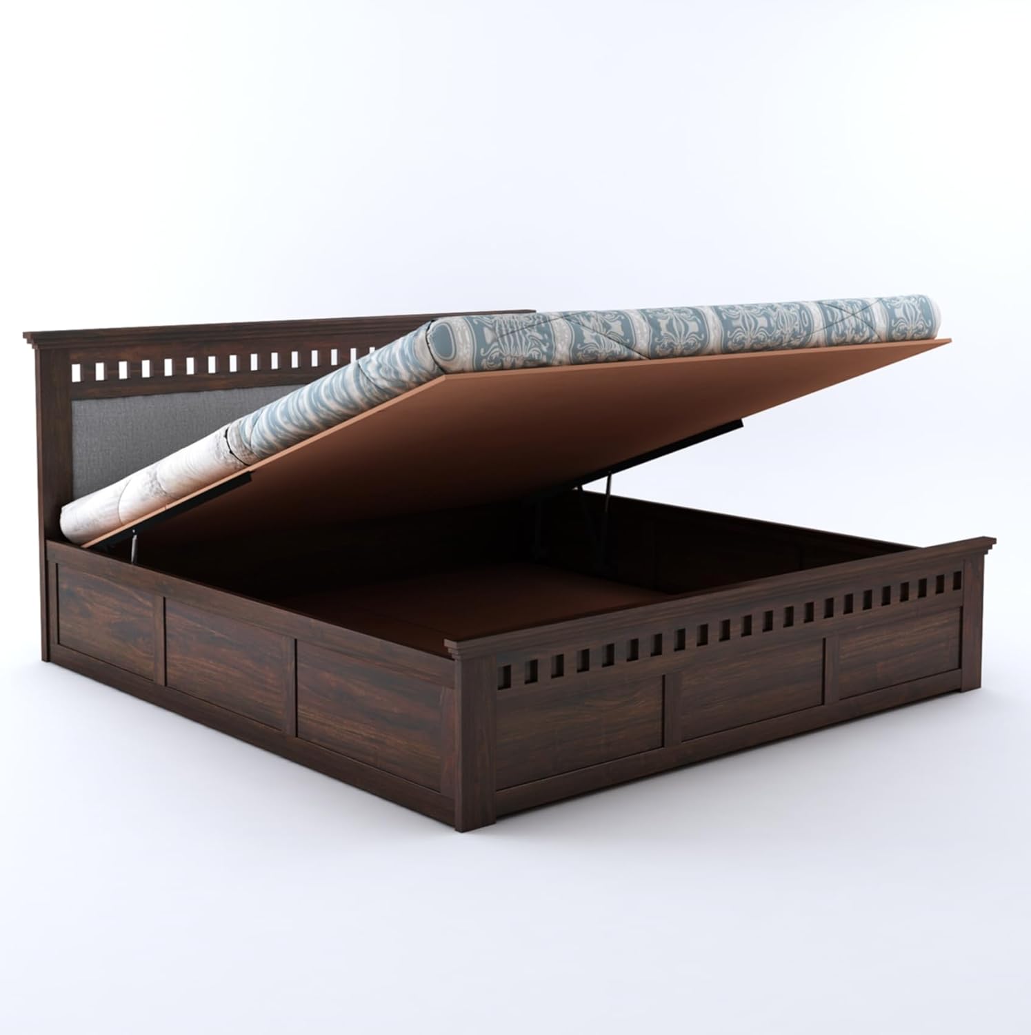 King Size Hydraulic Storage Double Bed Cot Palang - Grey & Walnut