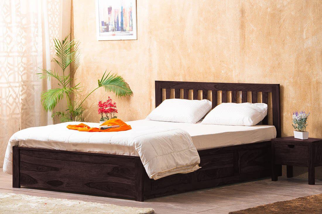 Sheesham Wood Queen Size Bed with Box Storage for Bedroom Living Room Home Wooden Double Bed Cot Palang Furniture