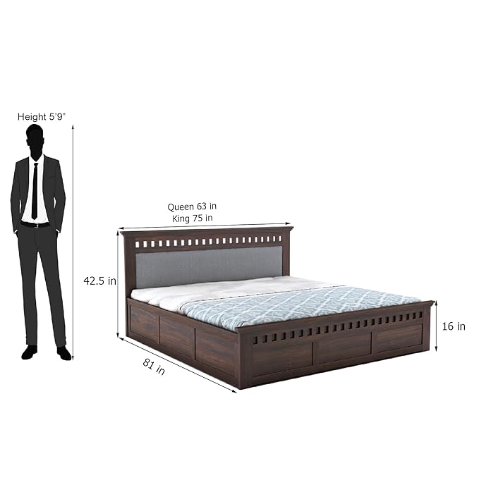 Sheesham Wood Queen Size Bed with Box Storage | 1 Year Warranty | Wooden Double Bed Cot Palang Furniture for Bedroom Living Room Home Hotel