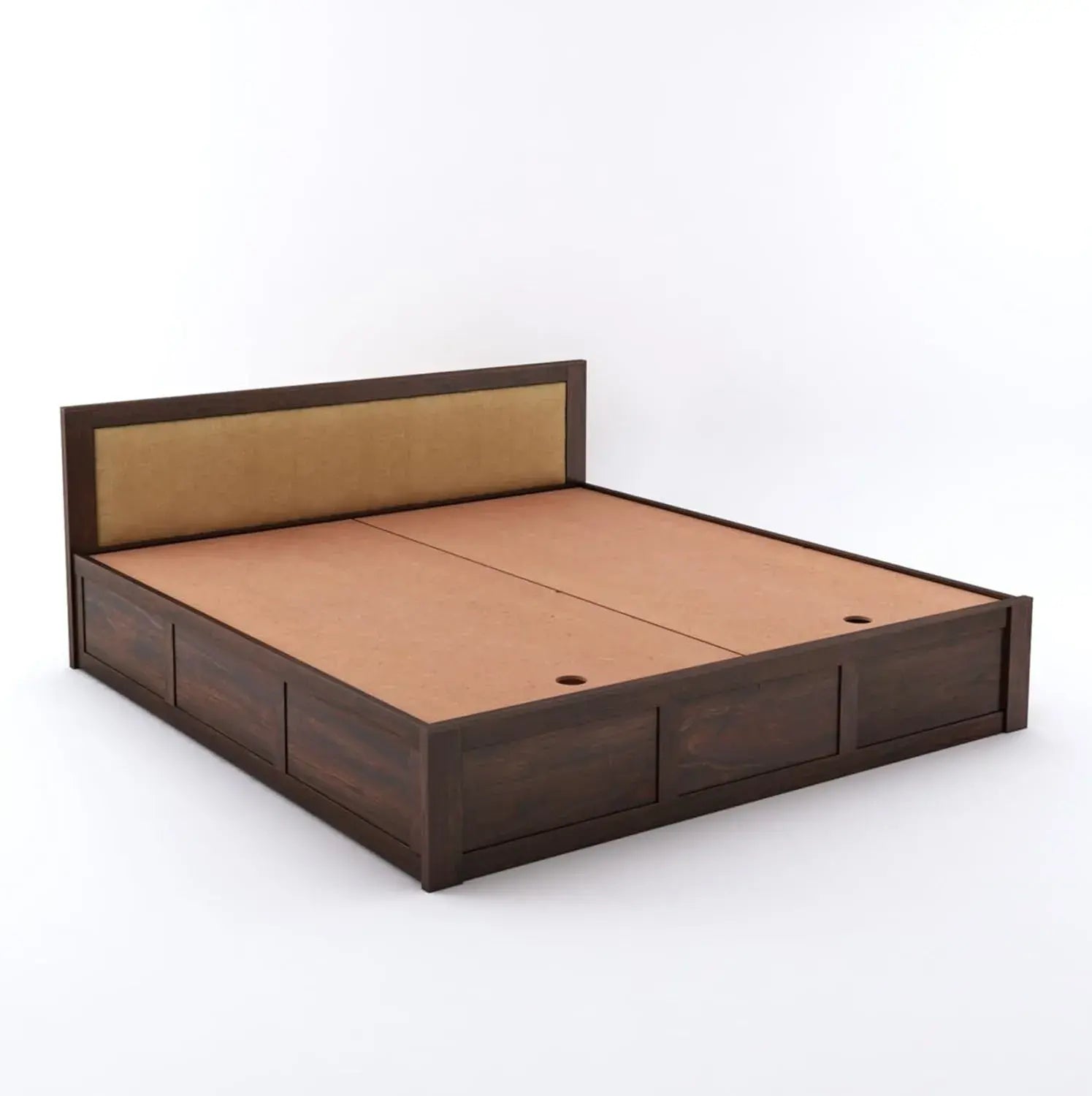 Sheesham Wood King Size Bed With Box Storage | Walnut Box-Cream Cushion
