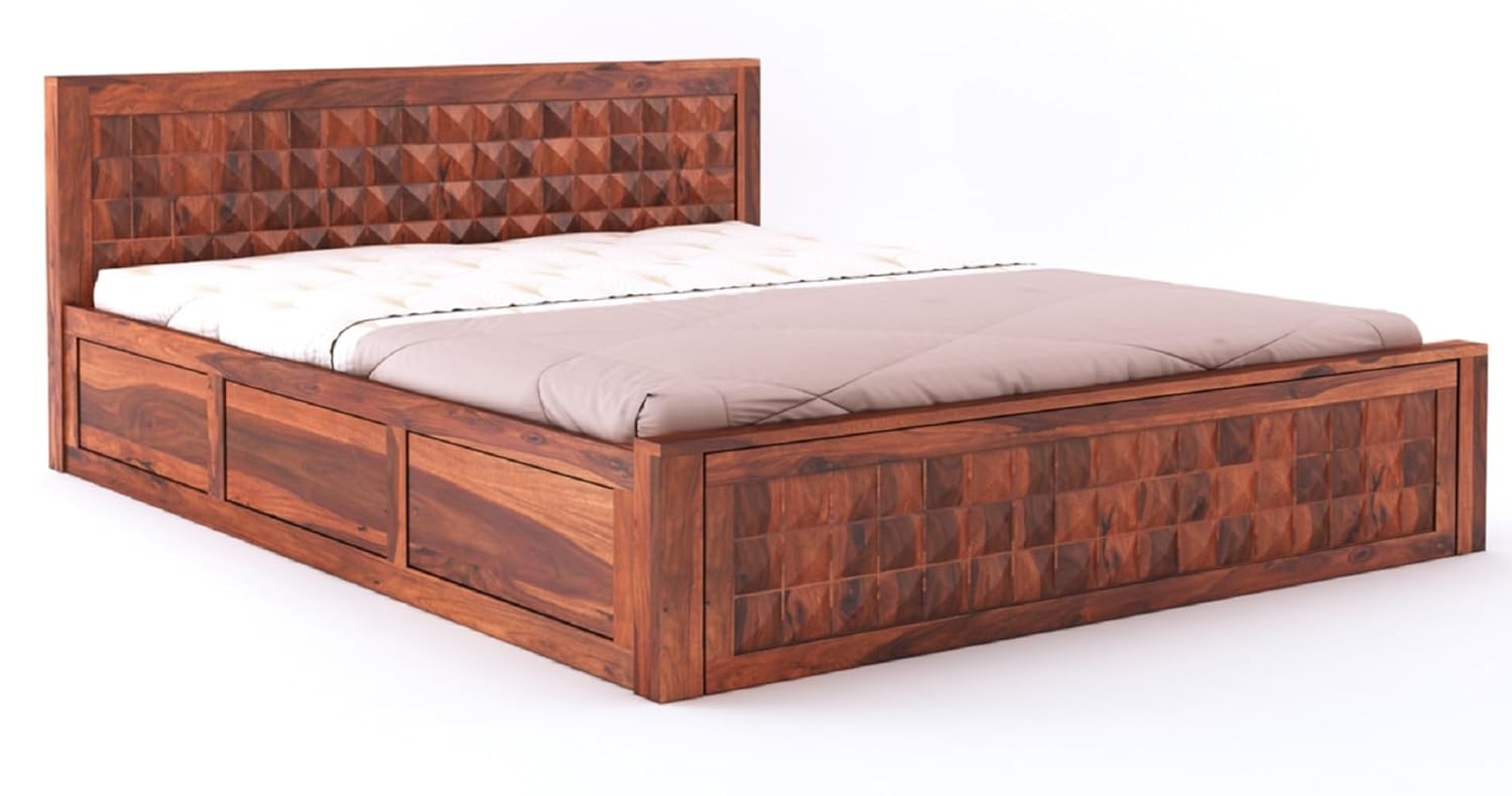 Sheesham Wood King Size Bed with Box Storage and Headboard | Durable Wooden Double Bed Cot Palang Furniture for Bedroom, Living Room, Guest Room, Hotels and Home