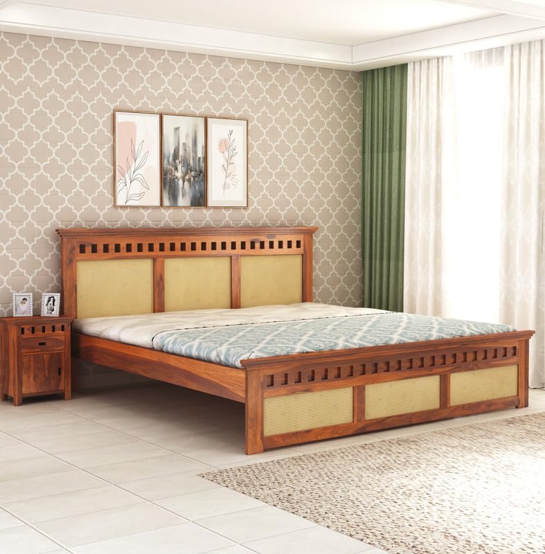 Queen Size Cane Bed Without Storage | Honey Finish