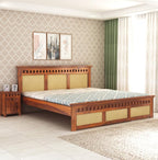 King Size Cane Bed Without Storage | Wooden Cot Double Bed | Honey Finish