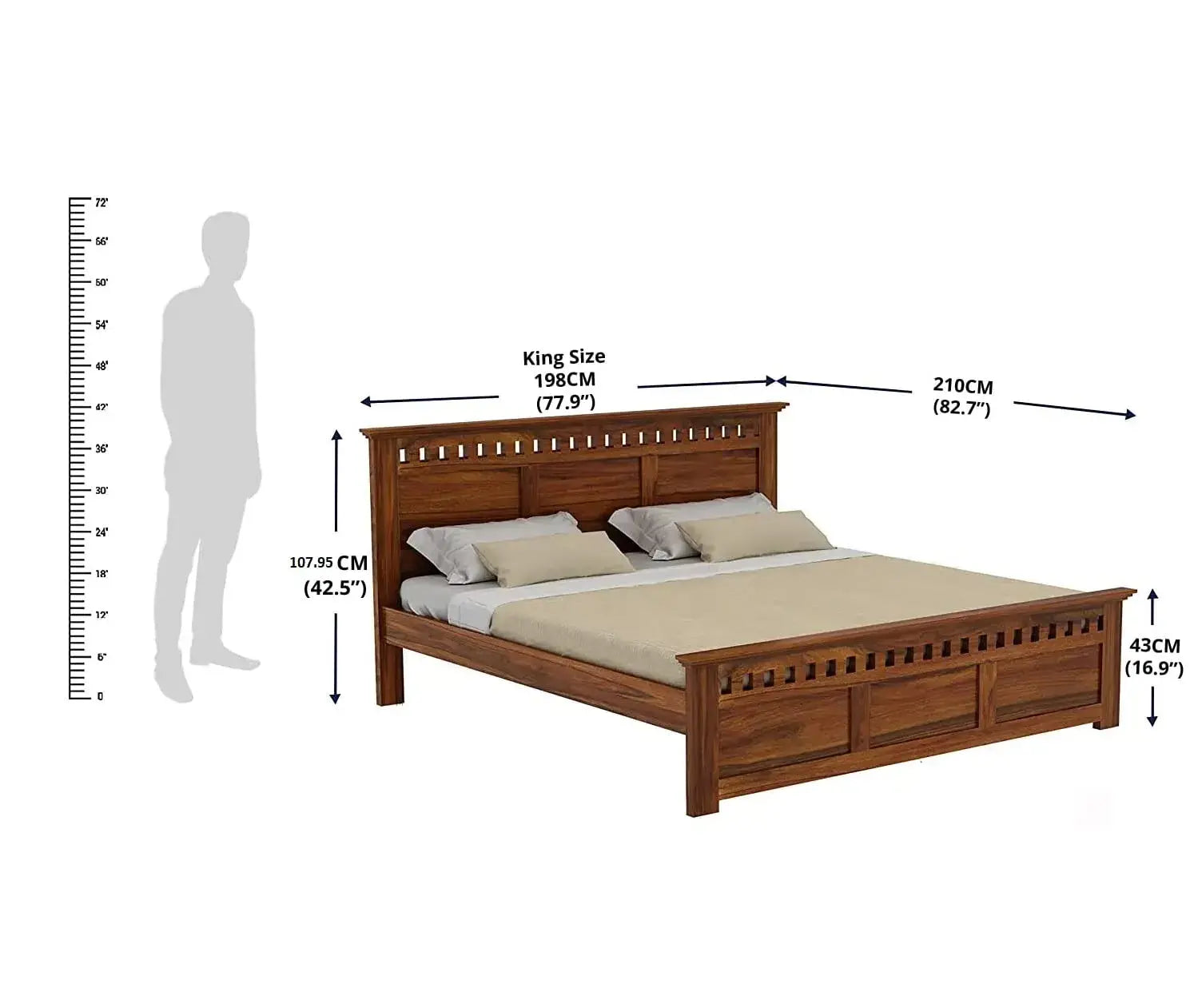 King Size Without Storage Double Bed Cot Palang - Honey Finish