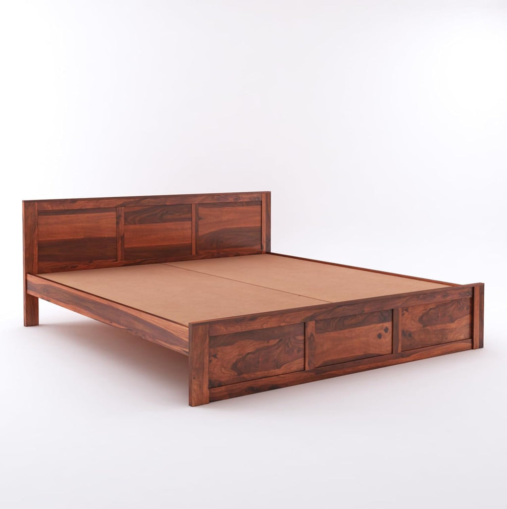 Sheesham Wood Queen Size Bed Without Storage for Bedroom Home Wooden Double Bed Cot Palang Furniture for Living Room and Hotels