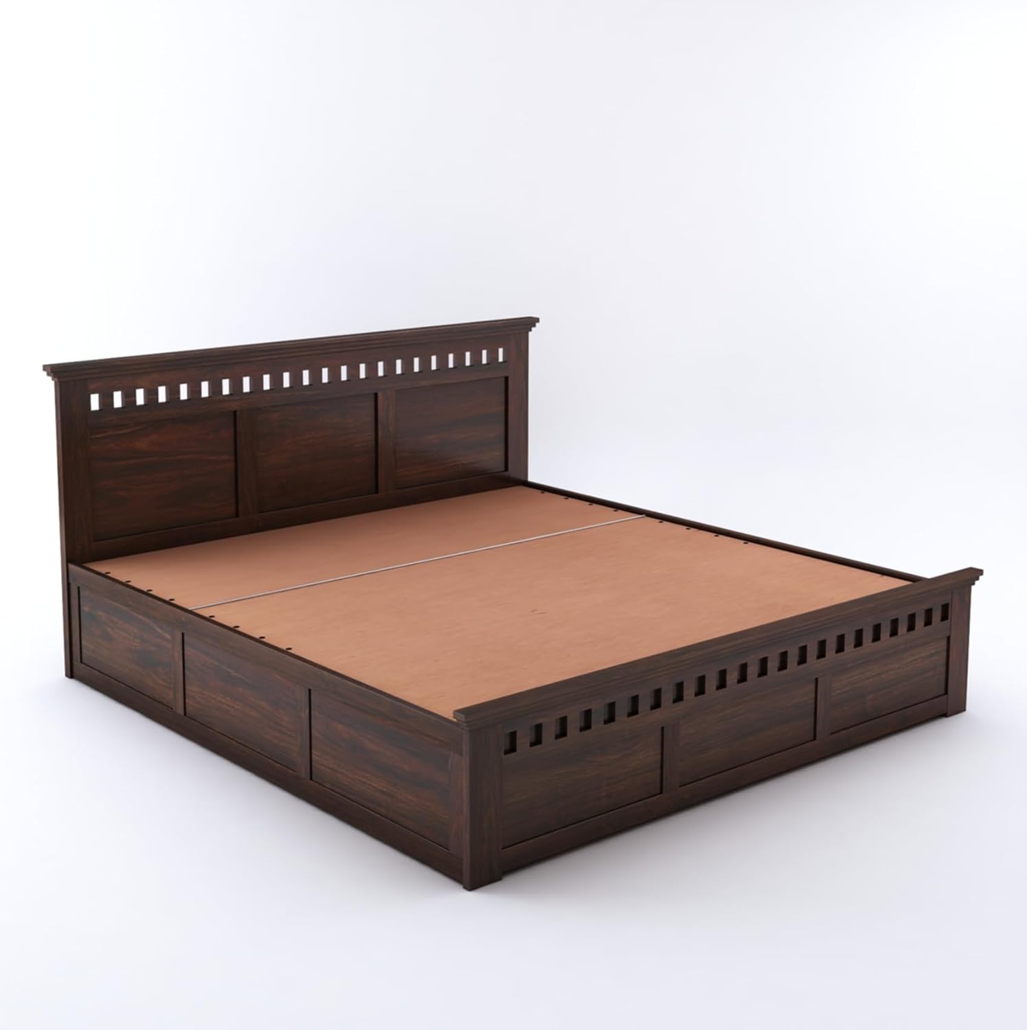 Goyal Handicraft Sheesham Wood Kuber Queen Size Bed with Hydraulic Storage for Bedroom Home Wooden Double Bed Cot Palang for Living Room and Hotels (Walnut Finish) | 1 Year Warranty