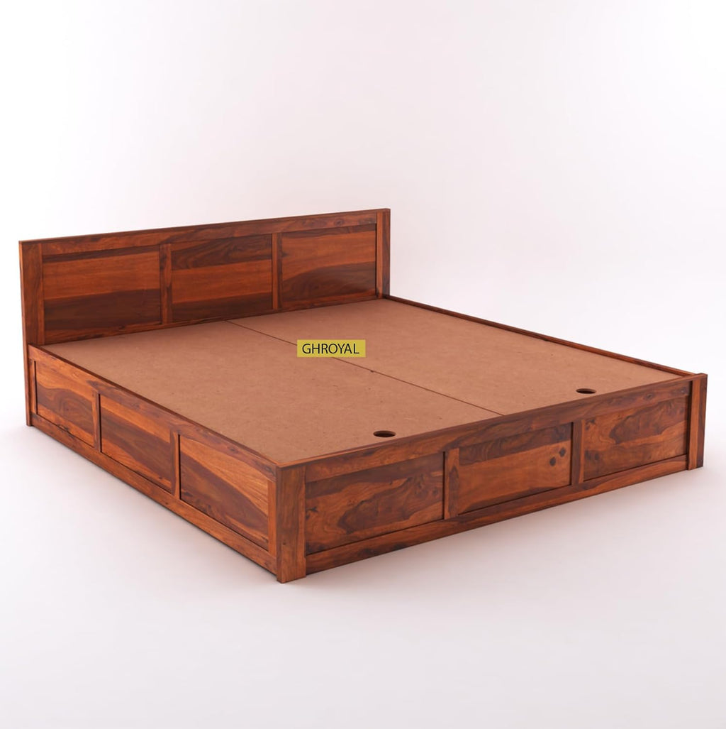 Sheesham Wood Queen Size Double Bed with Box Storage for Bedroom Furniture Wooden Palang for Living Room Furniture