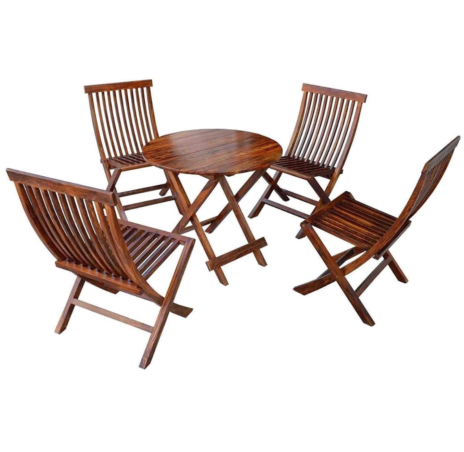 Goyal Handicraft Sheesham Wood Foldable Coffee Tea Table Set with 4 Folding Chairs for Patio Balcony Garden and Outdoor - Honey Finish