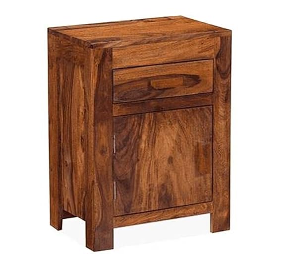 Goyal Handicraft Sheesham Wood Bedside Table with 1 Drawer and Cabinet Storage for Bedroom Living Room Home Office Hotel Furniture End Table|Nightstand|Sofa Side Table (Honey Finish)