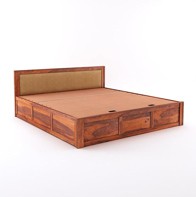 Goyal Handicraft Sheesham Wood King Size Bed with Hydraulic Storage Wooden Double Bed for Bedroom Living Room Home - (Honey Finish) | 1 Year Warranty