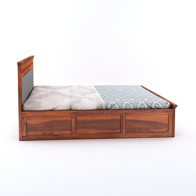 Sheesham Wood Queen Size Bed with Box Storage | 1 Year Warranty | Wooden Double Bed Cot Palang Furniture for Bedroom Living Room Home Hotel