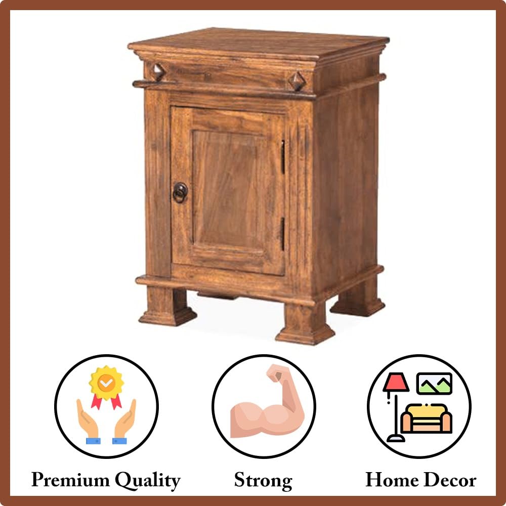 Goyal Handicraft Sheesham Wood Bedside Table with Cabinet Storage for Bedroom Living Room Home Office Furniture End Table| Sofa Side Table| Nightstand (Natural Finish)