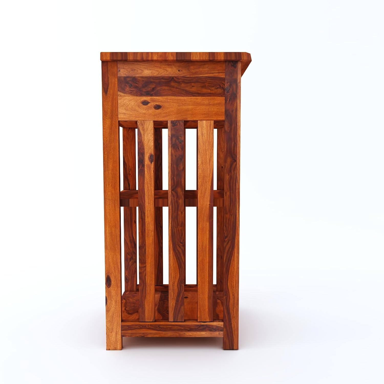 Sheesham Wood Bedside End Table with 2 Drawers and Open Shelf Storage for Bedroom Living Room Wooden Furniture Side Table for Hotel Room Office