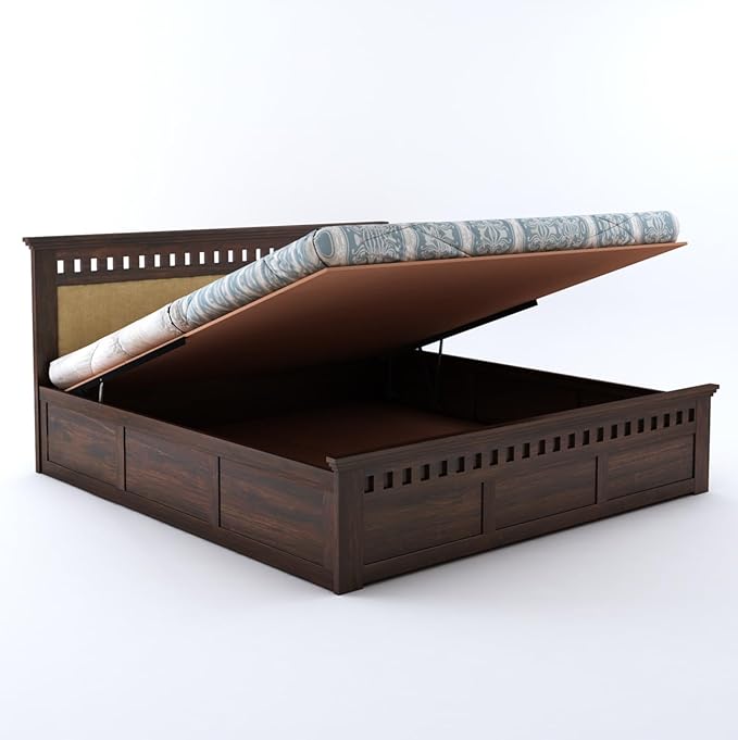Sheesham Wood Queen Size Bed with Box Storage | 1 Year Warranty | Wooden Double Bed Cot Palang Furniture for Bedroom Living Room Home Hotel
