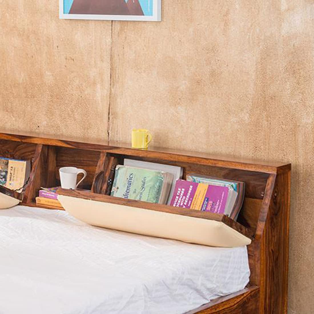 Sheesham Wood Queen Size Bed with Headboard and 4 Drawer Storage Wooden Double Bed Cot Palang Furniture for Bedroom Living Room Home