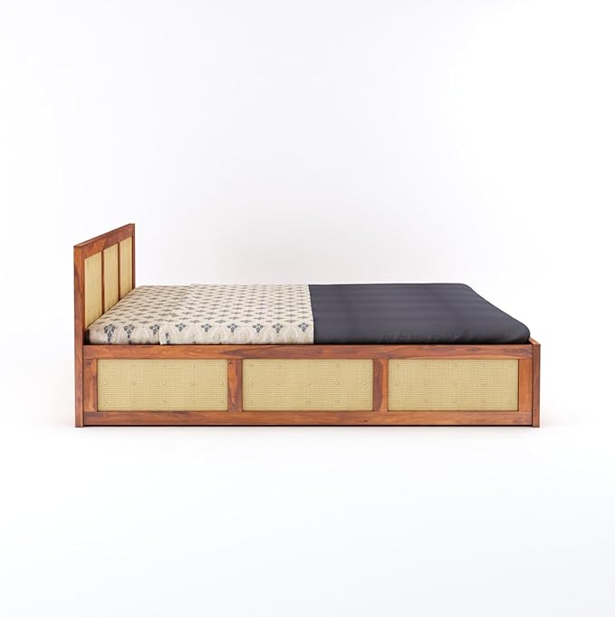 Goyal Handicraft Solid Sheesham Wood King Size Bed with Box Storage for Bedroom Home Living Room Hotel Wooden Double Bed Cot Palang Furniture (Honey Finish)