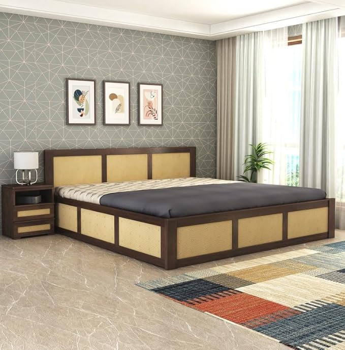 Goyal Handicraft Solid Sheesham Wood Queen Size Bed with Box Storage for Bedroom Home Living Room Hotel Wooden Double Bed Cot Palang Furniture (Walnut Finish)