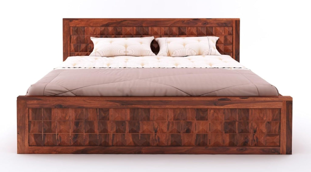 Sheesham Wood Queen Size Bed with Box Storage and Headboard | Durable Wooden Double Bed Cot Palang Furniture for Bedroom, Living Room, Guest Room, Hotel and Home