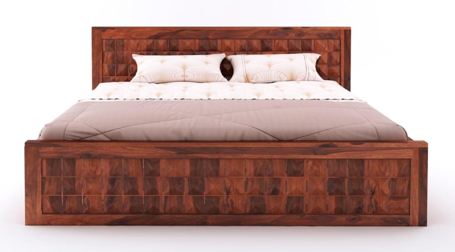 Sheesham Wood Queen Size Bed with Box Storage and Headboard | Durable Wooden Double Bed Cot Palang Furniture for Bedroom, Living Room, Guest Room, Hotel and Home
