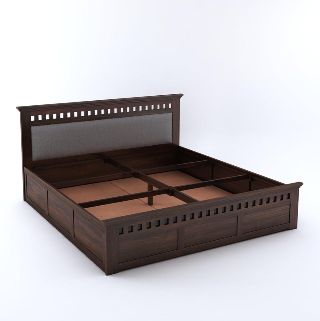 Queen Size Box Storage Double Bed Cot Palang - Grey & Walnut