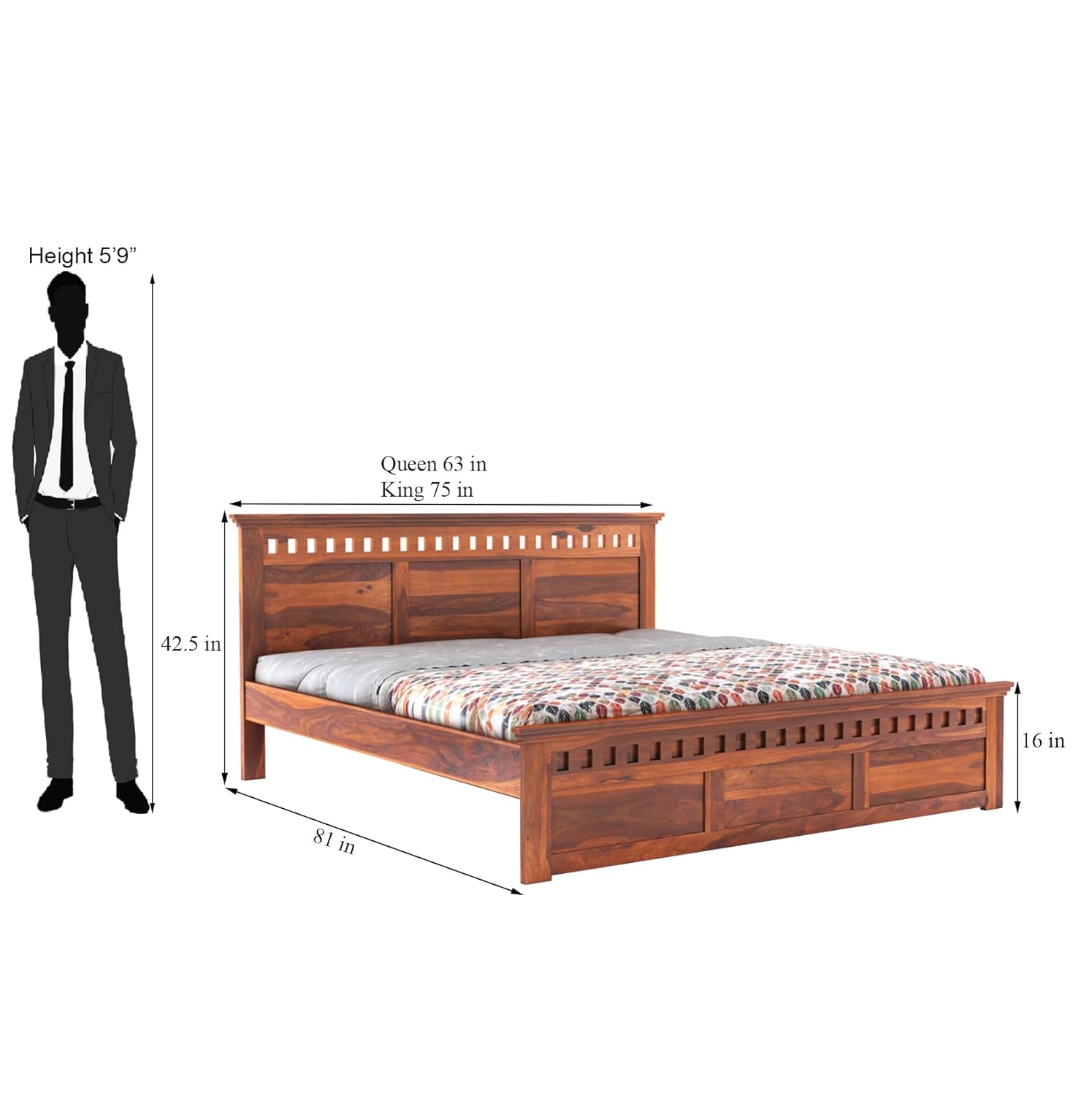 Goyal Handicraft Sheesham Wood King Size Bed Without Storage for Bedroom Home Wooden Double Bed Cot Palang Furniture for Living Room and Hotels - (Honey Finish) | 1 Year Warranty