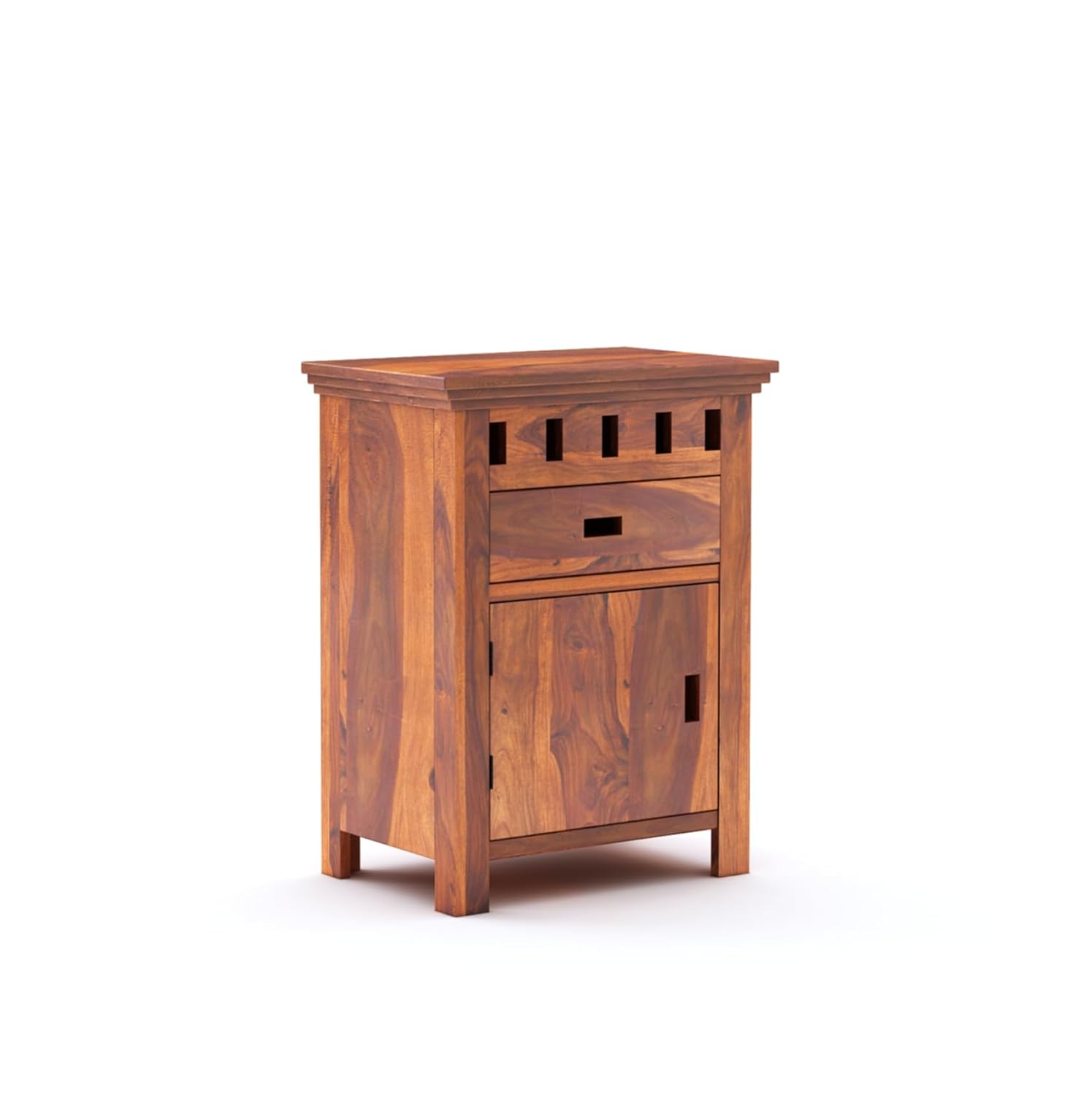 Goyal Handicraft Solid Sheesham Wood Bedside Table with Drawer and Cabinet Storage End Table Sofa Side Table for Living Room Home and Office (Honey Finish)