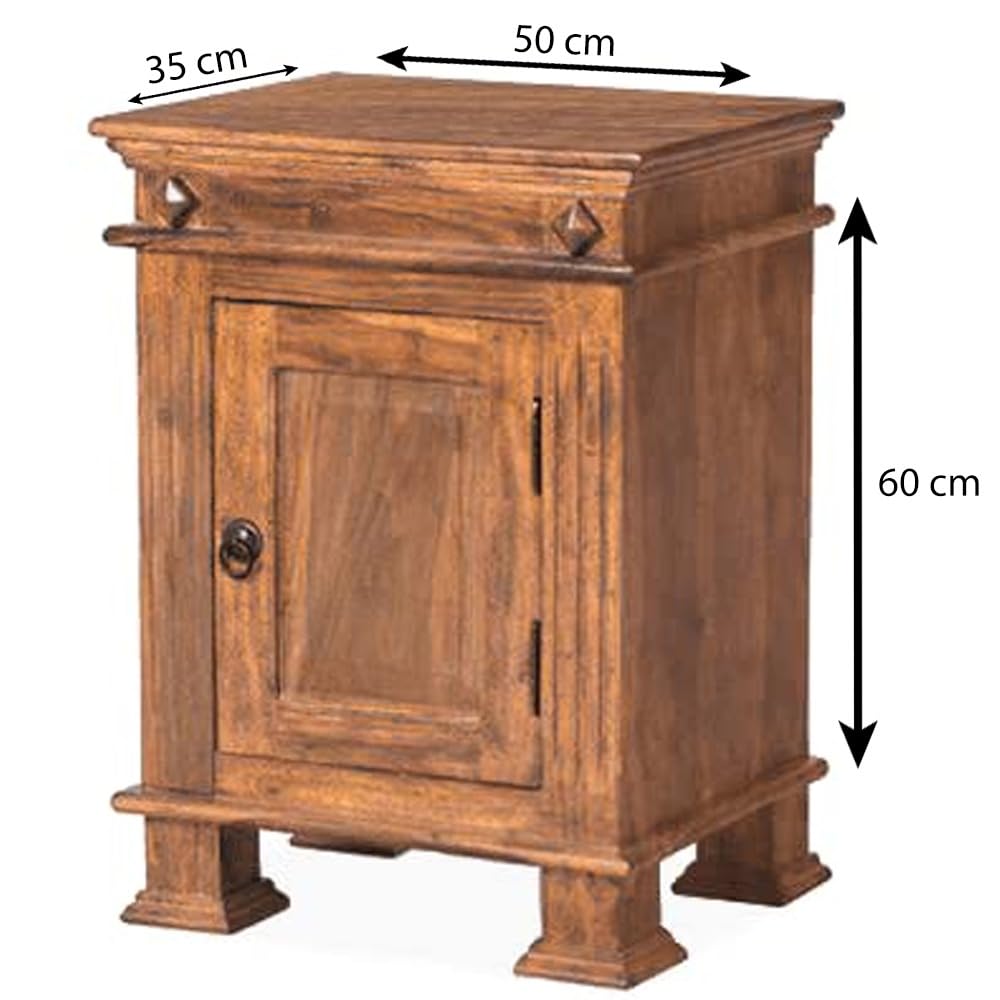 Sheesham Wood Bedside Table with Cabinet Storage Night Stand Sofa Side Table End Table Furniture for Living Room Home Office