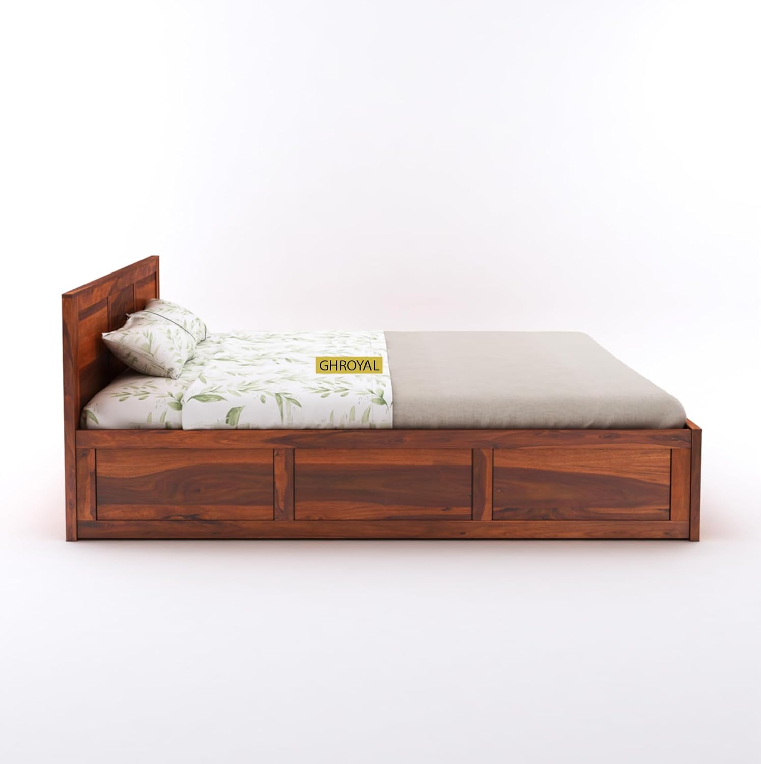 Goyal Handicraft Solid Sheesham Wood Queen Size Double Bed with Box Storage for Bedroom Furniture Wooden Palang for Living Room Furniture (Honey Finish) | 1 Year Warranty