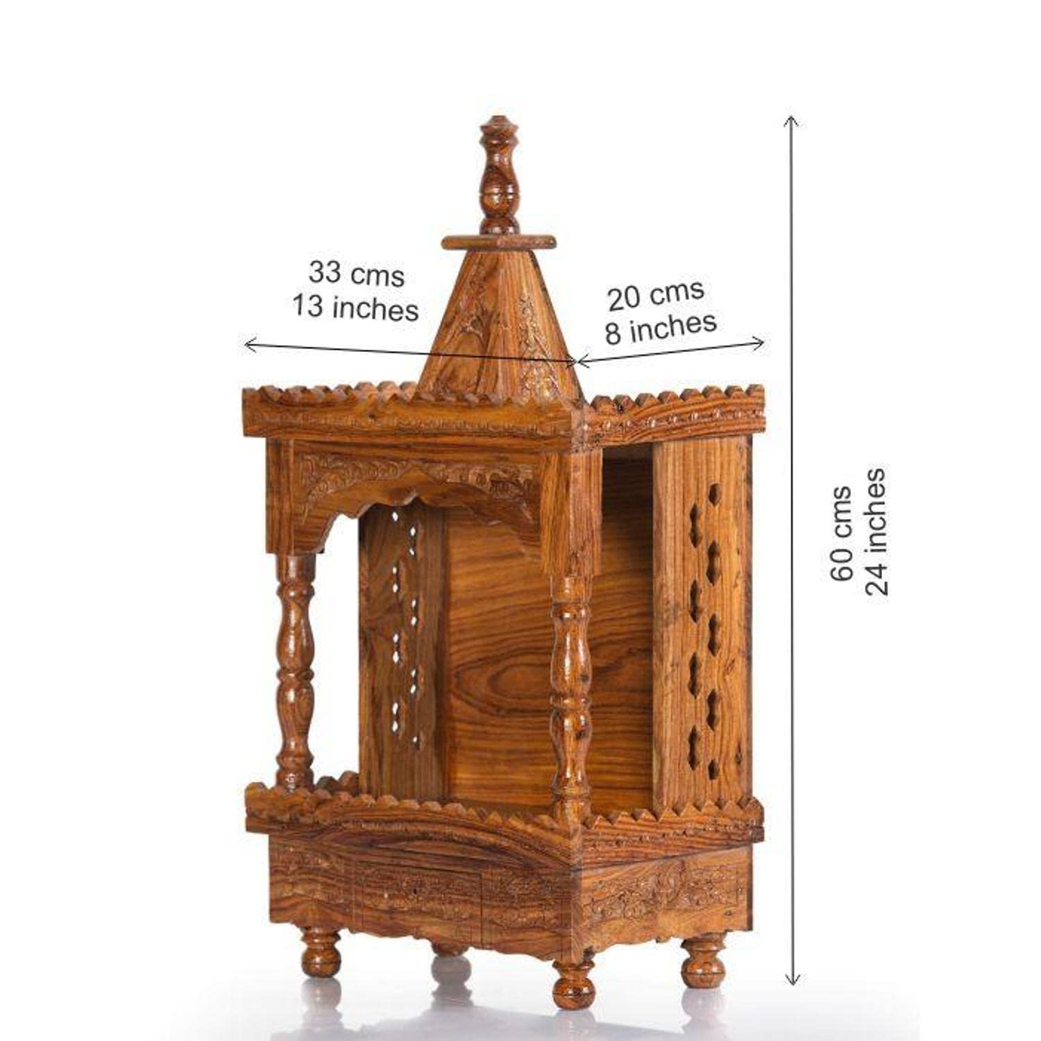 Goyal Handicraft Solid Sheesham Wood Wall Mount Temple Wooden Mandir Devghar Mandapam for Pooja Room Kitchen Home Office Shop (Honey Finish)