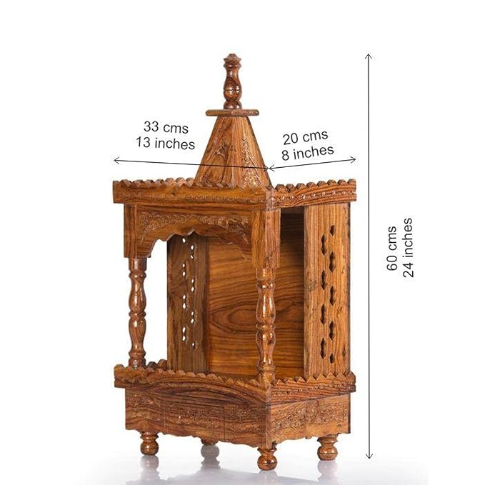 Goyal Handicraft Solid Sheesham Wood Wall Mount Temple Wooden Mandir Devghar Mandapam Pooja Ghar for Home Office Shop (Honey Finish)