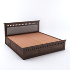 Queen Size Box Storage Double Bed Cot Palang - Grey & Walnut