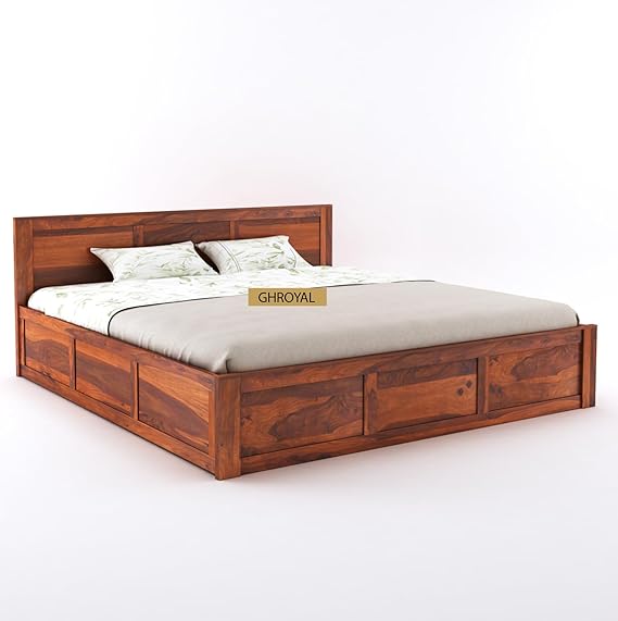 Goyal Handicraft Solid Sheesham Wood King Size Bed with Hydraulic Storage Wooden Double Bed Cot Palang Furniture for Bedroom Living Room Home Furniture (Honey Finish) | 1 Year Warranty