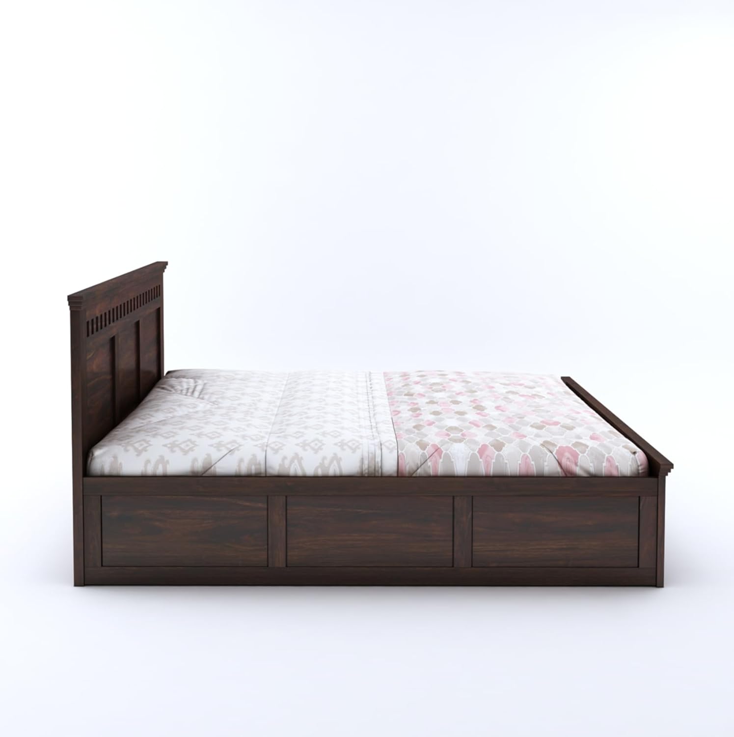 Goyal Handicraft Solid Sheesham Wood Kuber Queen Size Double Bed with Box Storage Cot for Bedroom Living Room Home (Walnut Finish) | 1 Year Warranty