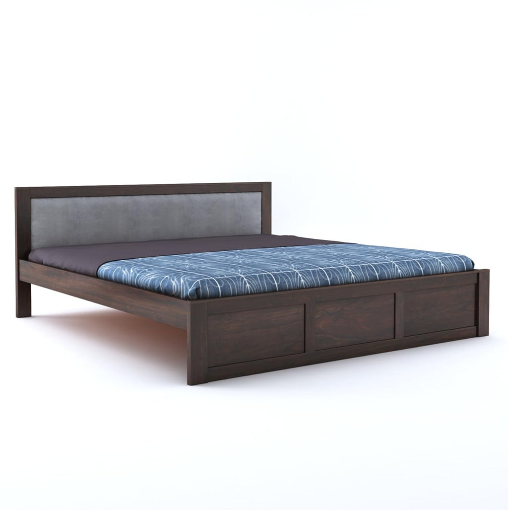 Sheesham Wood King Size Bed Without Storage Wooden Headboard Cushion Cot Double Bed Furniture for Bedroom Living Room Home