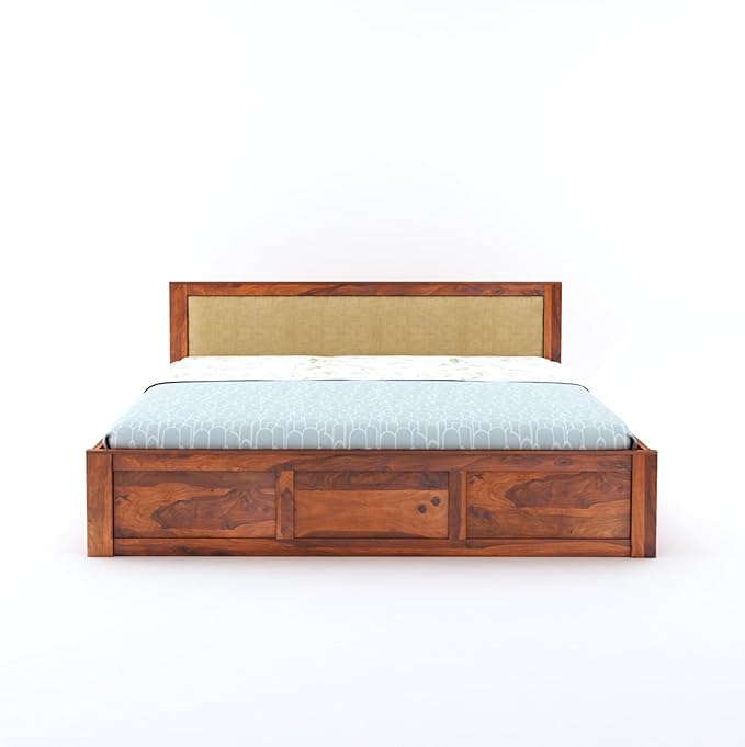 Goyal Handicraft Sheesham Wood Queen Size Bed with Box Storage for Bedroom Living Room Home Hotel Wooden Double Bed Cot Palang Furniture - (Honey Finish) | 1 Year Warranty