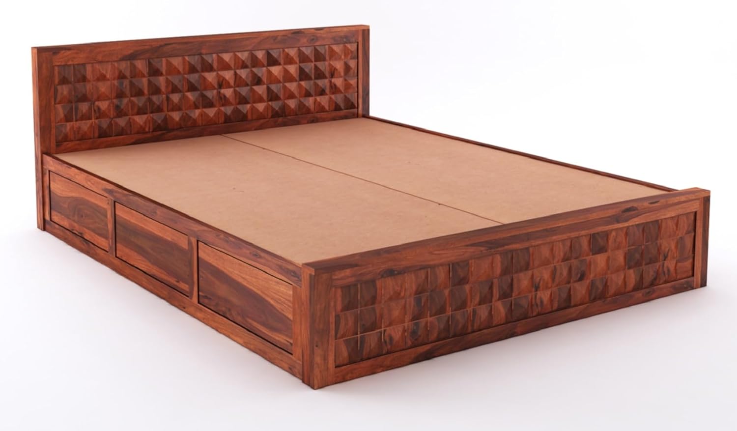 Sheesham Wood Queen Size Bed with Box Storage and Headboard | Durable Wooden Double Bed Cot Palang Furniture for Bedroom, Living Room, Guest Room, Hotel and Home