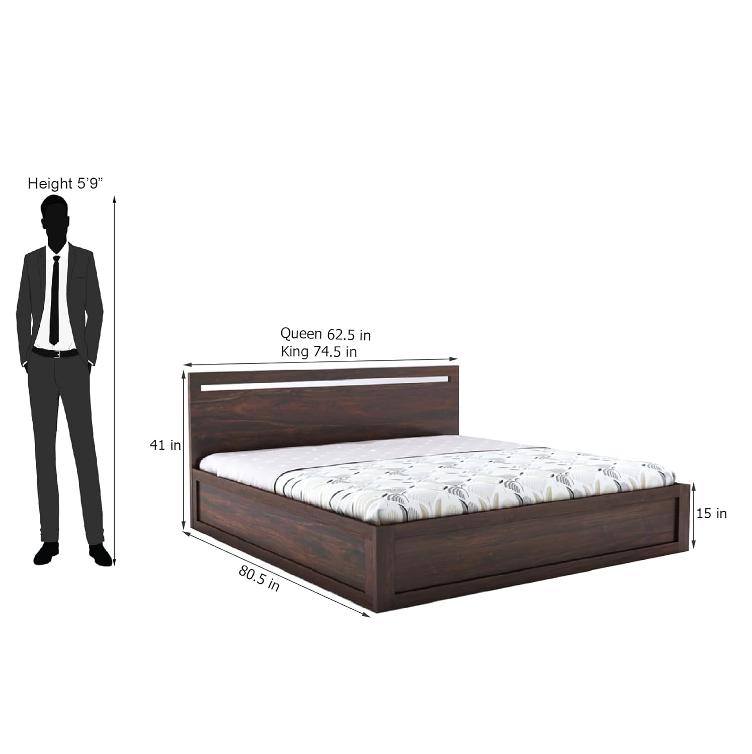 Sheesham Wood Queen Size Bed with Storage for Bedroom Living Room Home Hotel Bed with Headboard Pannel Wooden Double Bed Cot Palang Furniture