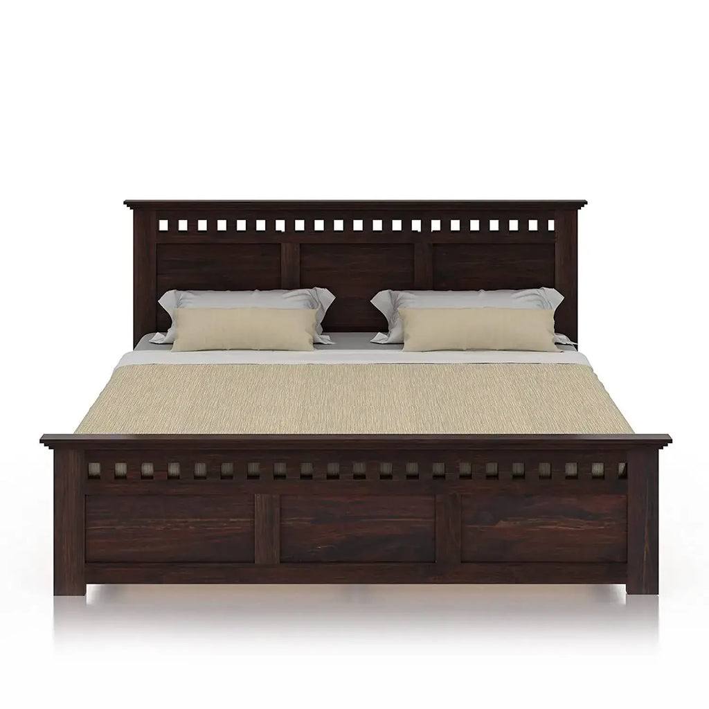 King Size Without Storage Double Bed Cot Palang - Walnut Finish