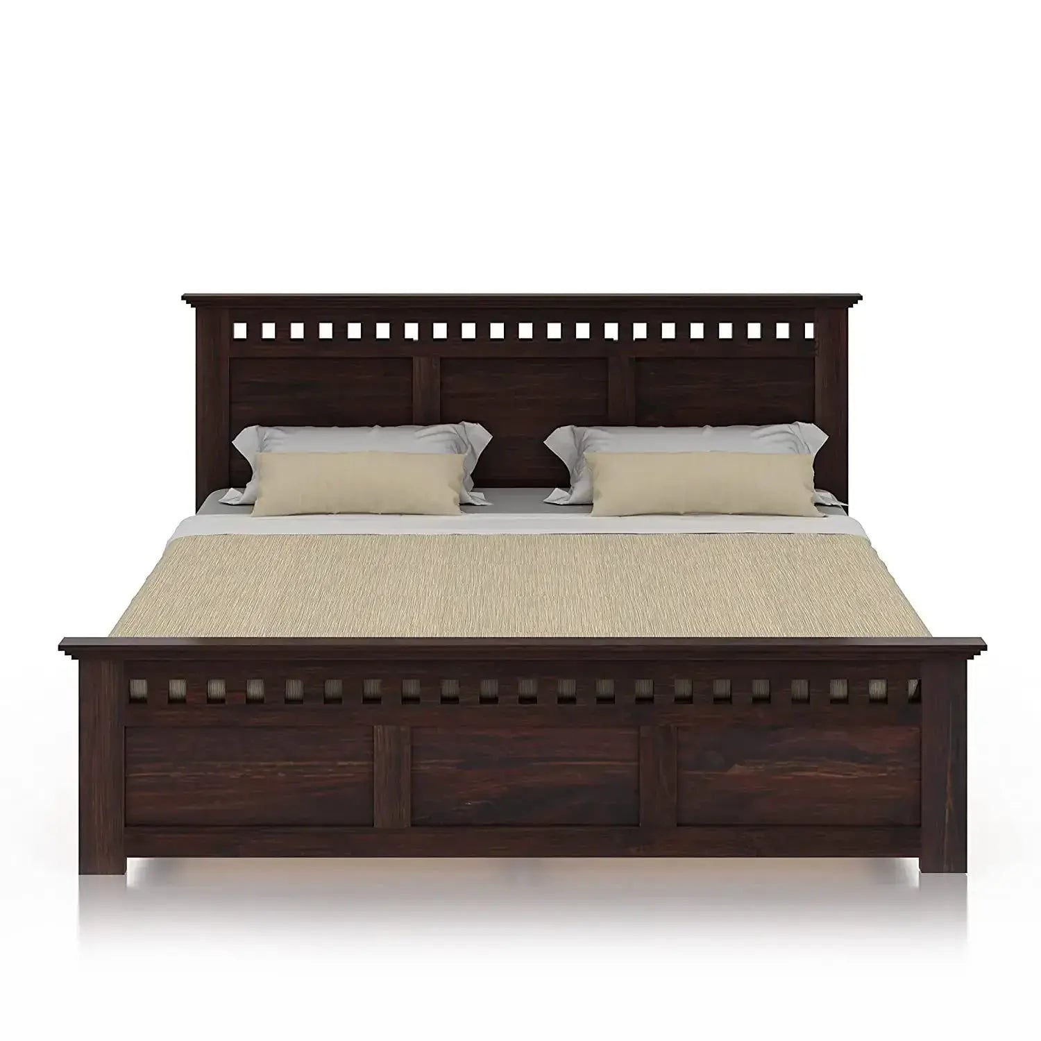 King Size Without Storage Double Bed Cot Palang - Walnut Finish
