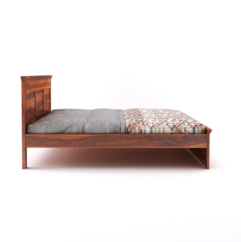 Sheesham Wood King Size Bed Without Storage for Bedroom Home Wooden Double Bed Cot Palang Furniture for Living Room and Hotels