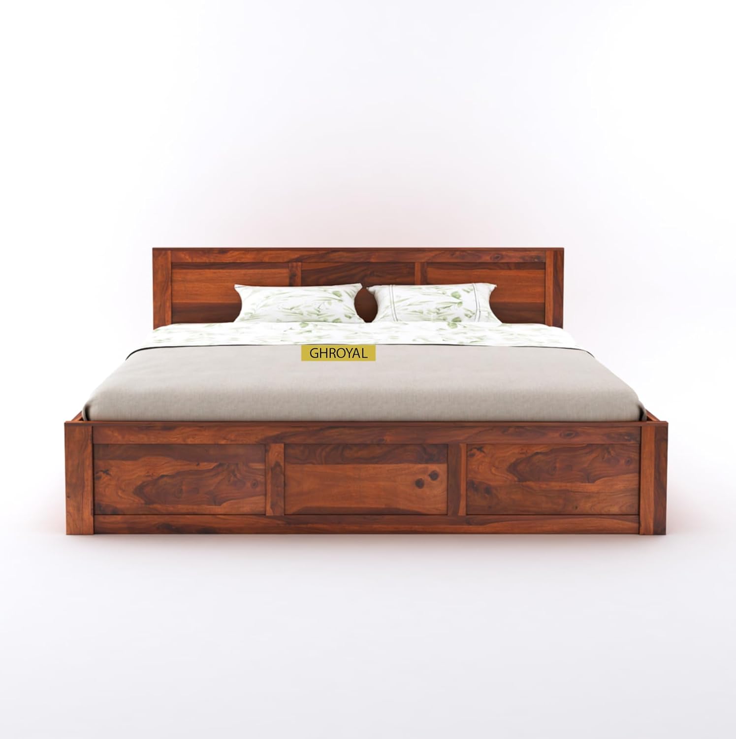 Goyal Handicraft Solid Sheesham Wood Queen Size Double Bed with Box Storage for Bedroom Furniture Wooden Palang for Living Room Furniture (Honey Finish) | 1 Year Warranty