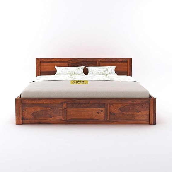 Goyal Handicraft Sheesham Wood Queen Size Bed with Box Storage for Bedroom Living Room Home Hotel Wooden Double Bed Cot Palang Furniture (Honey Finish)| 1 Year Warranty